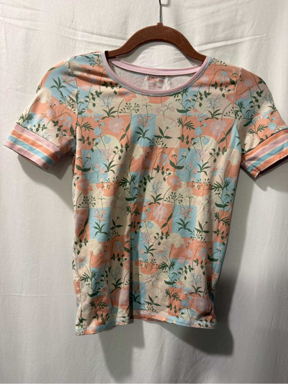 Matilda Jane Short Sleeve Floral Patchwork Tee in Peach, Light Blue, Cream